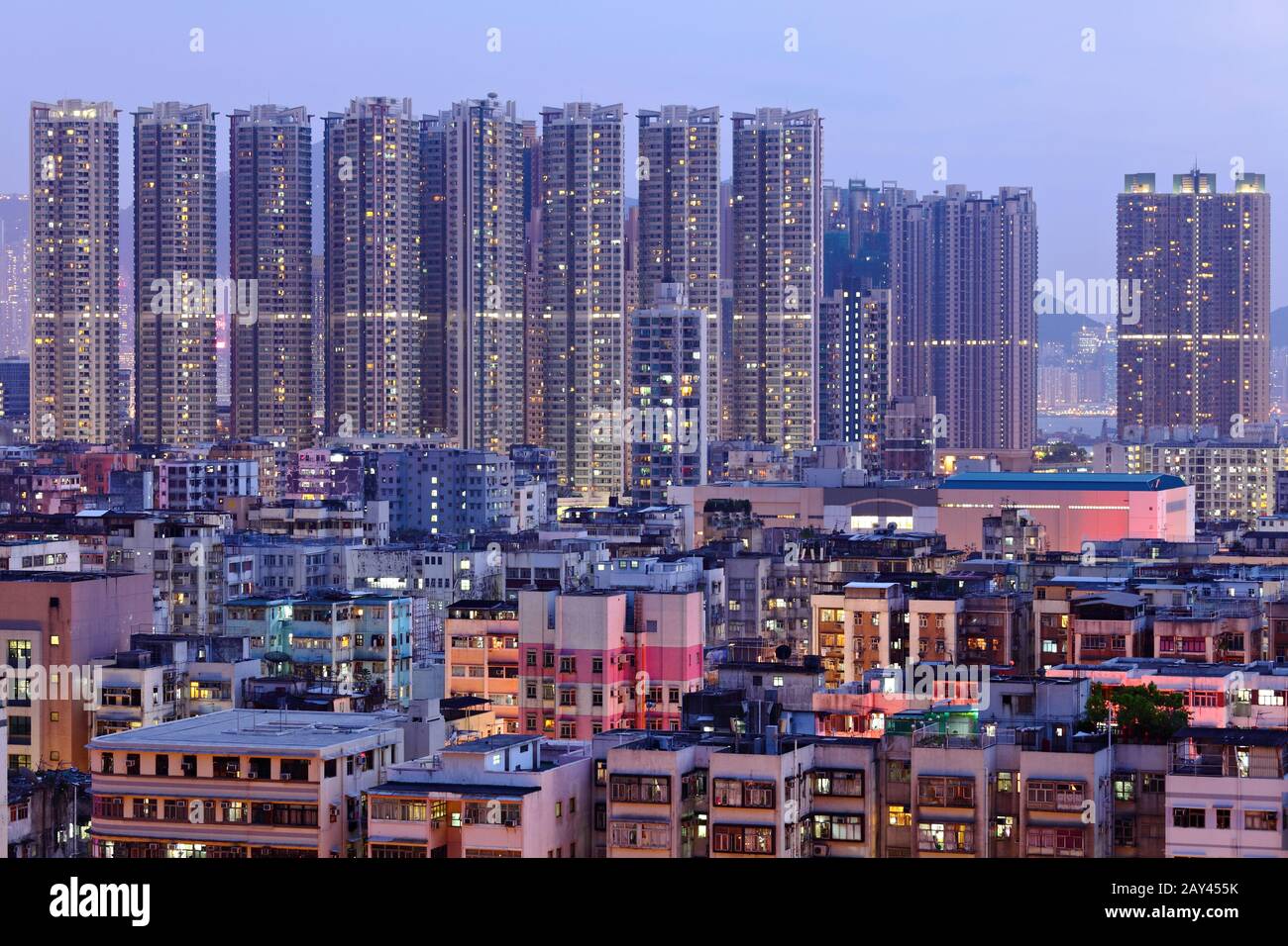 Hong Kong downtown with many building at night Stock Photo - Alamy