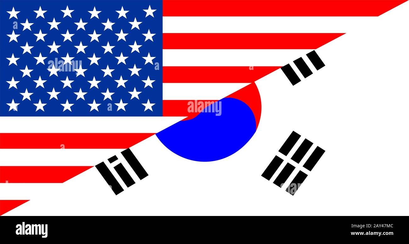 Set Bandiere Da Tavolo USA E Corea Del Sud - 4x6 Pollici Con Base Oro - Trade Winds