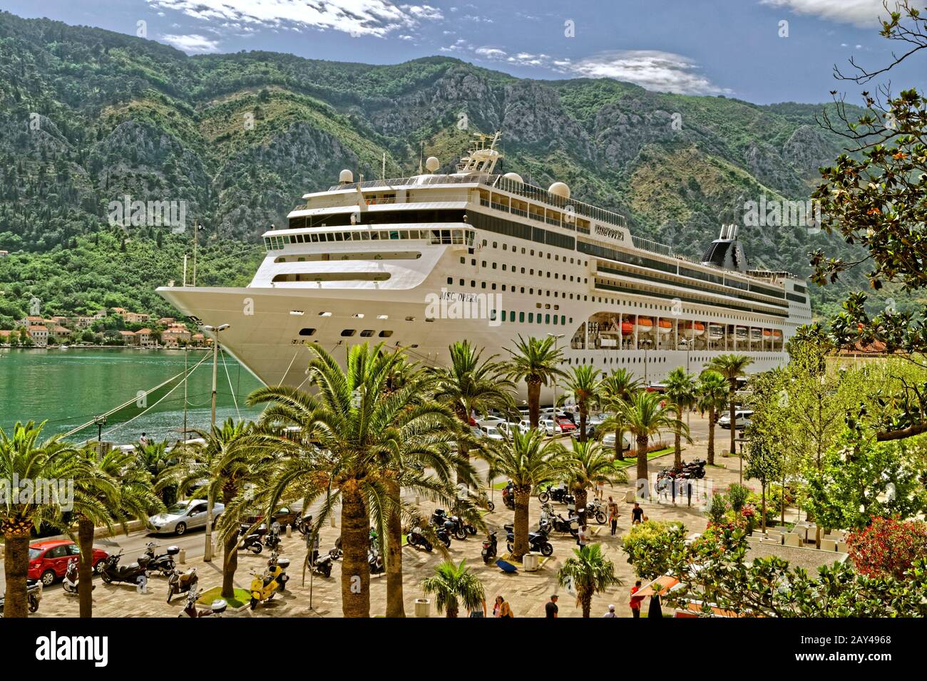 Cruise ship MSC 'Opera' at the cruise port of Kotor, Montenegro. Stock Photo