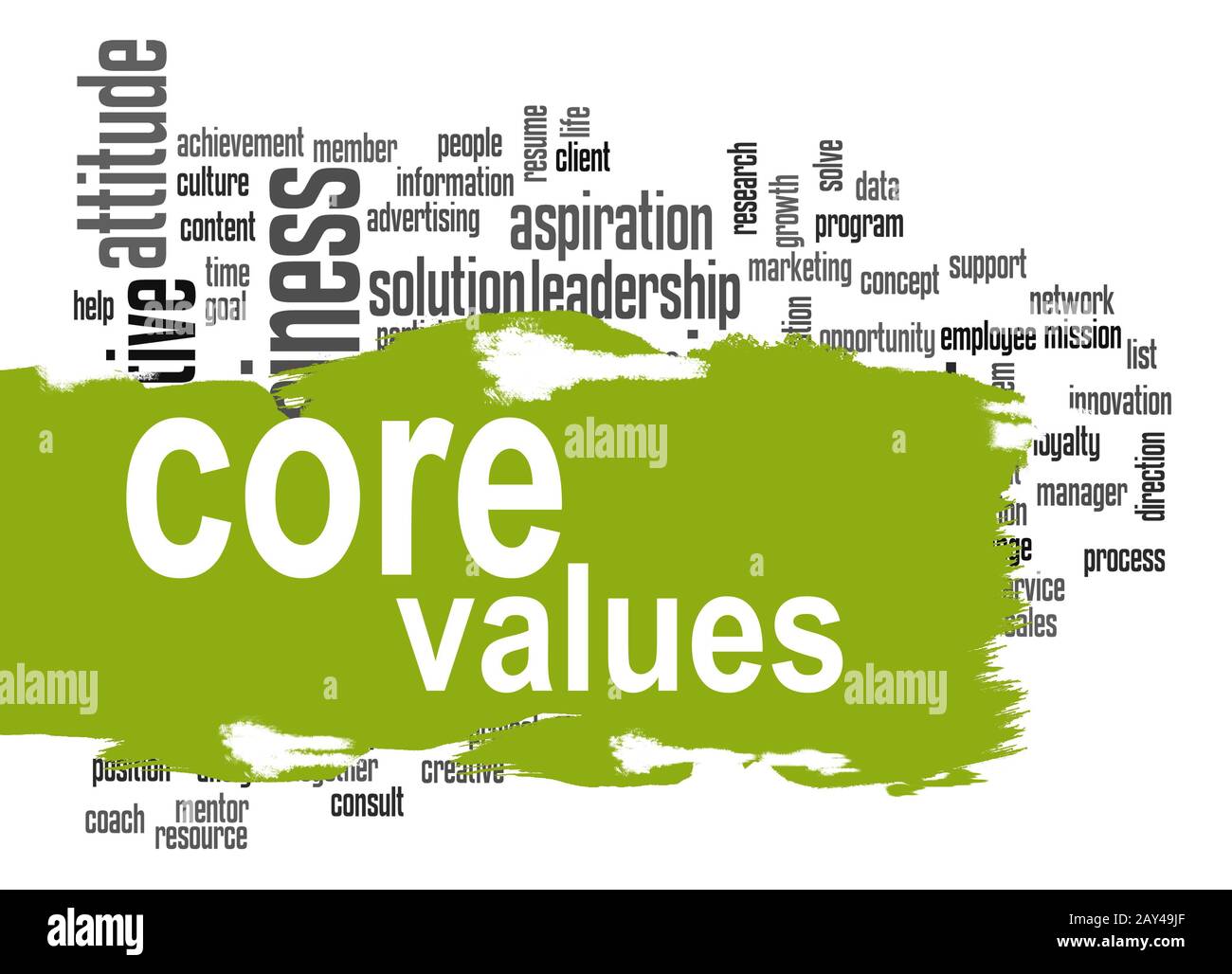 Core values word cloud with green banner Stock Photo Alamy
