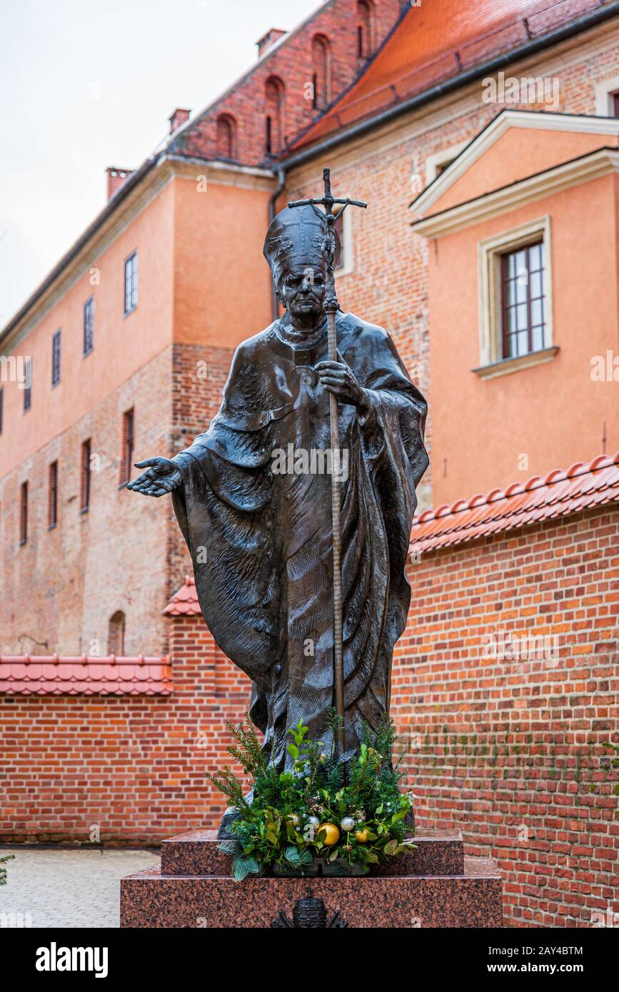 Statue of Pope John Paul II in Wawel Castle, Krakow, Poland Stock Photo