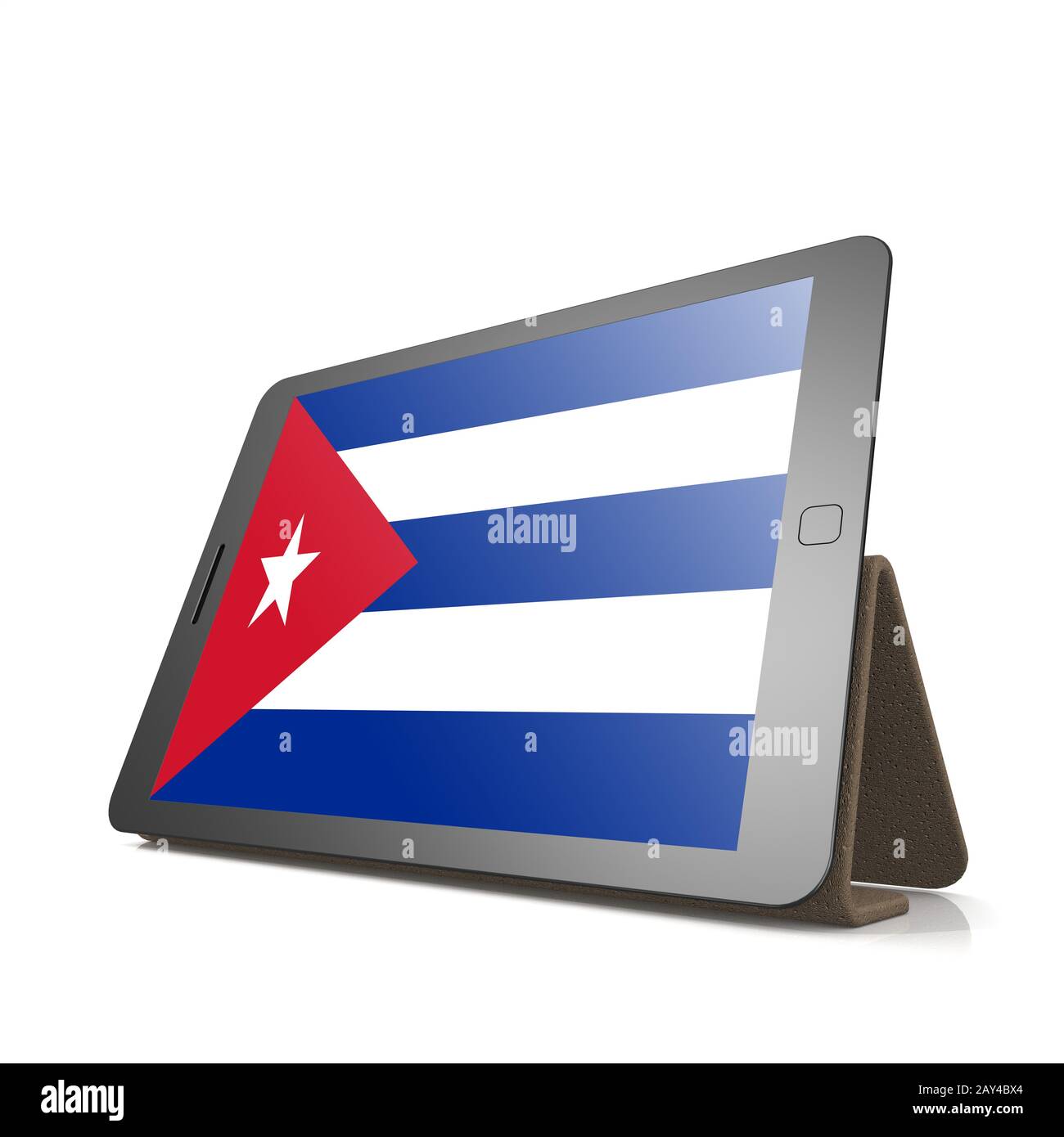 Tablet with Cuba flag Stock Photo