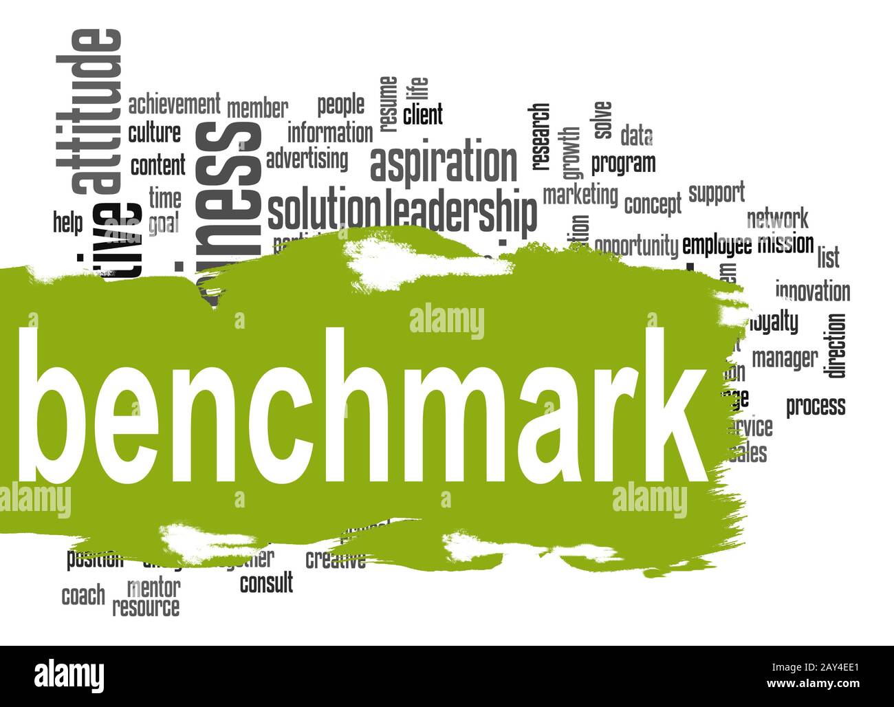 Benchmark word cloud with green banner Stock Photo