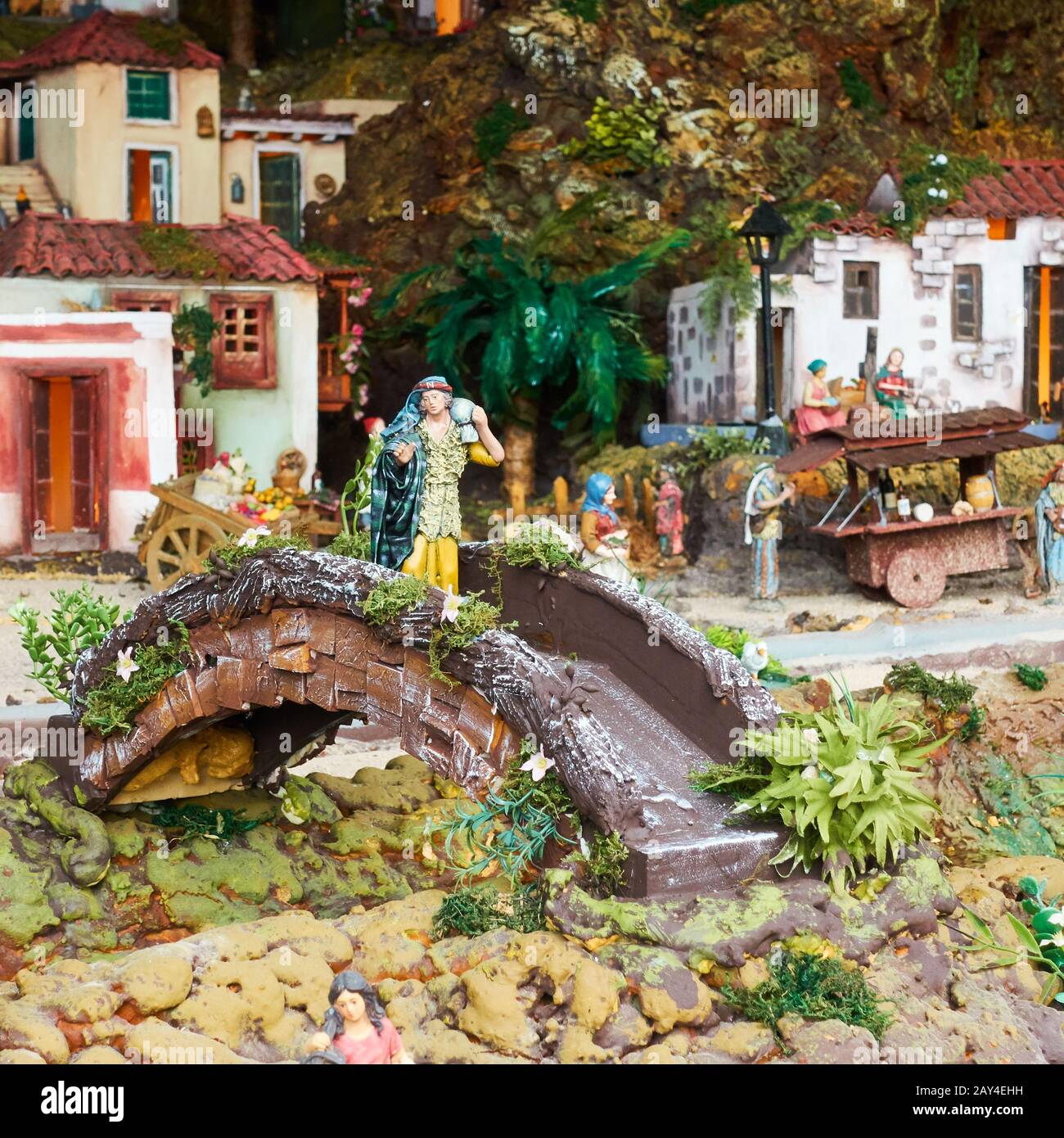Candelaria, Tenerife, Spain - December 12, 2019: Christmas Belen -  Statuettes of people and houses in miniature depicting life of ancient Bethlehem Stock Photo