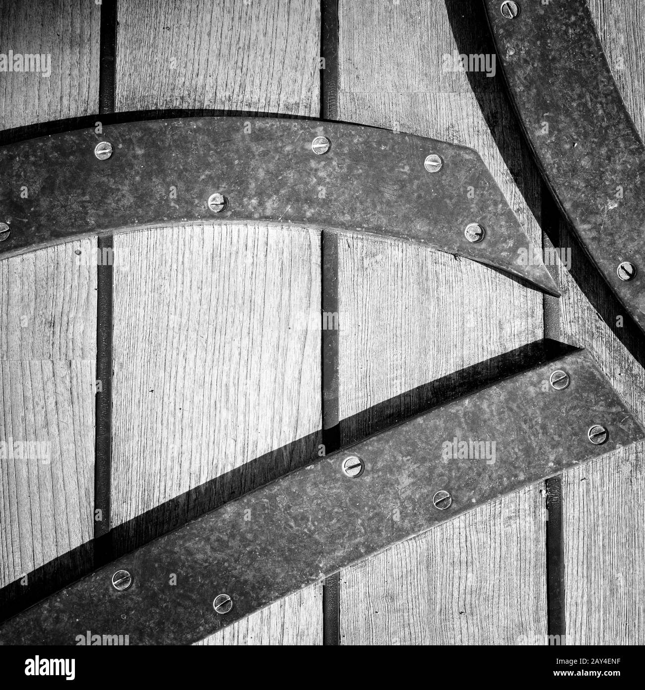 Close-up detailed monochrome image of part of the gun deck of HMS Warrior, Portsmouth, UK Stock Photo