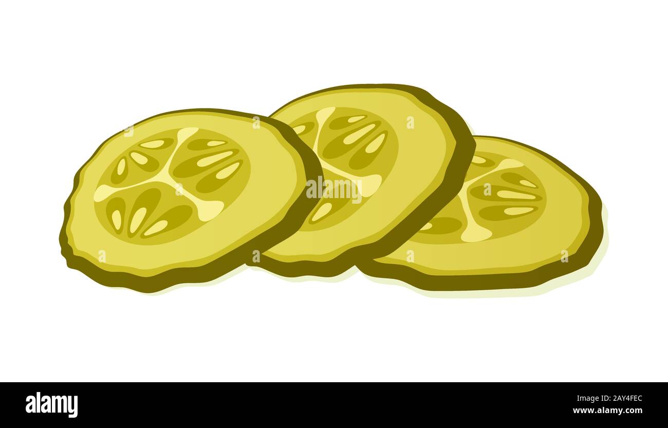Pickled cucumber slice isolated on white background. Marinated pickled