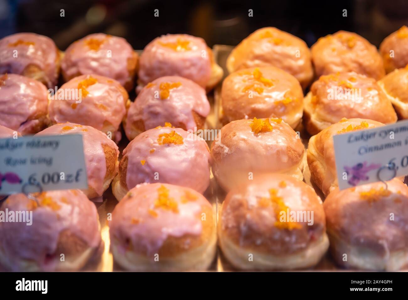 Donuts for sale in Krakow, Poland Stock Photo