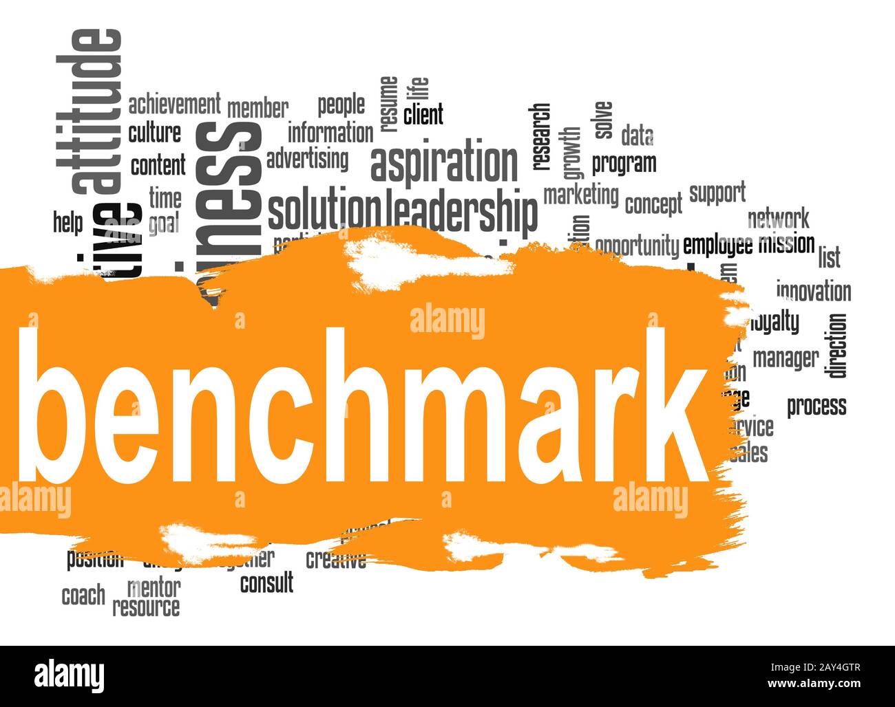 Benchmark word cloud with orange banner Stock Photo