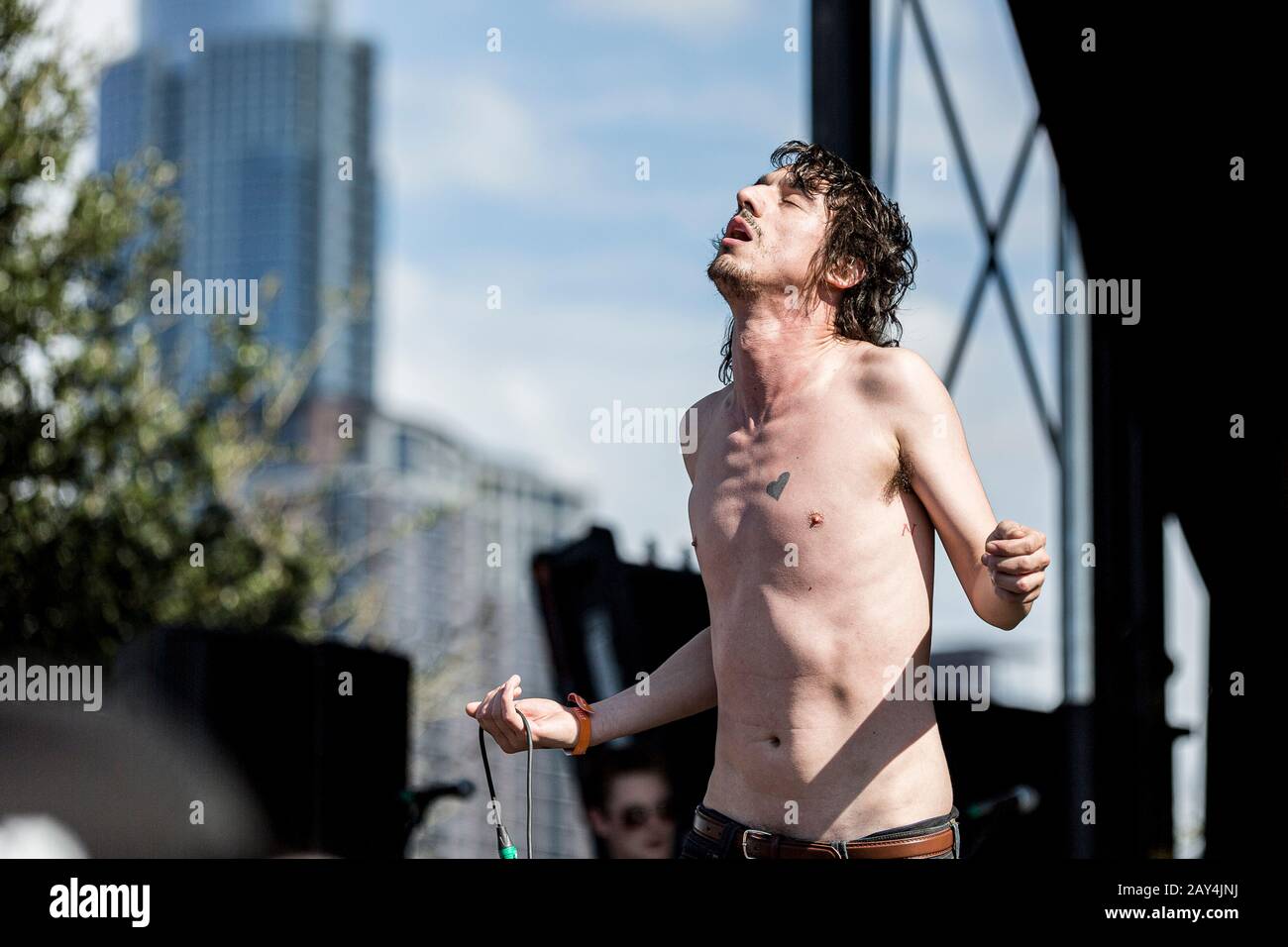 Austin, TX - NOVEMBER 07: Fat White Family performing on stage at Fun Fun Fun fest on November 7, 2014 in Austin, Texas. Stock Photo