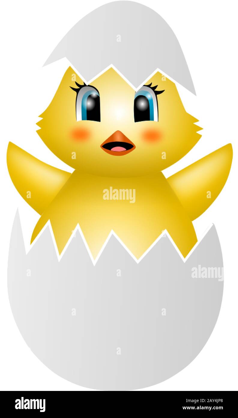 Cute chick in hatched egg. Funny Easter illustration Stock Vector