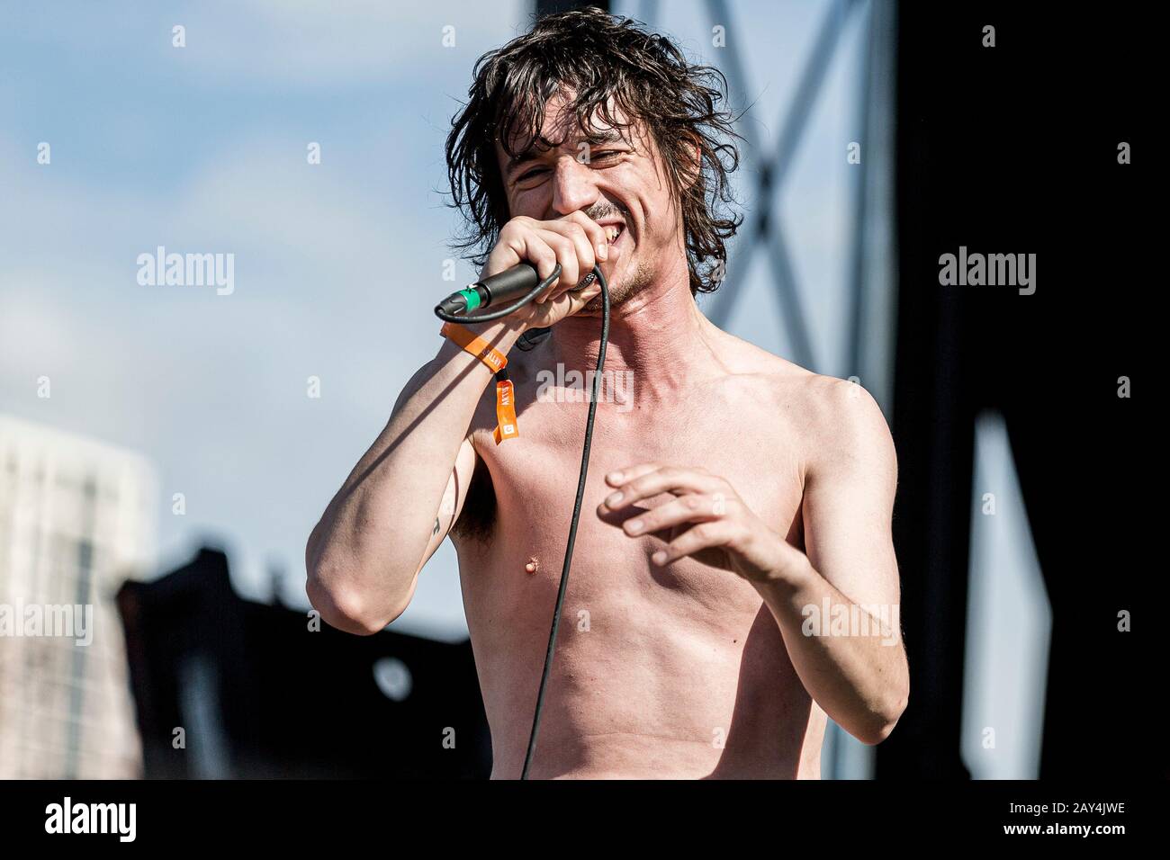 Austin, TX - NOVEMBER 07: Fat White Family performing on stage at Fun Fun Fun fest on November 7, 2014 in Austin, Texas. Stock Photo