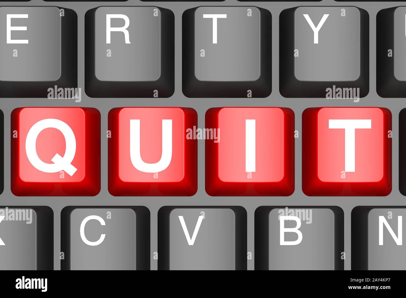 Red quit button on modern computer keyboard Stock Photo