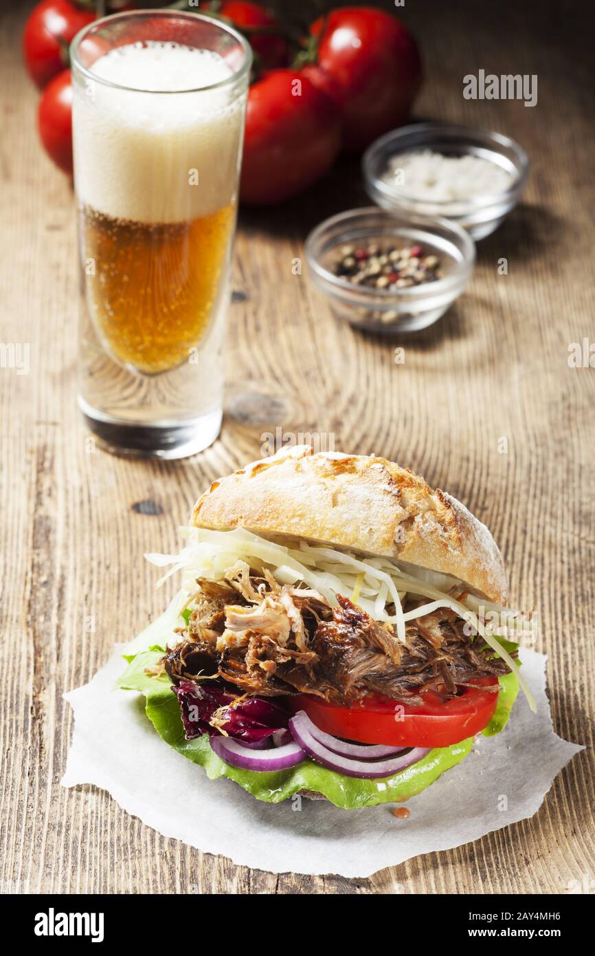 Pulled pork in a bun Stock Photo