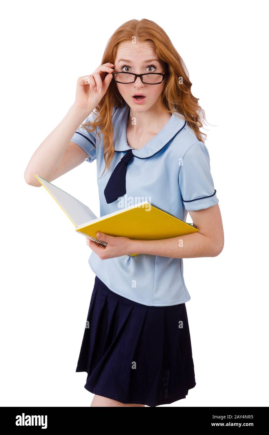 Young student with notebooks isolated on white Stock Photo - Alamy