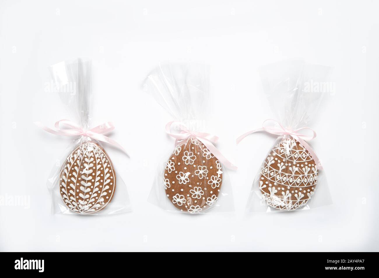 Beautiful Easter cookies on a white background, Easter cookies, Place for text, Easter eggs, Top view, Packed Stock Photo