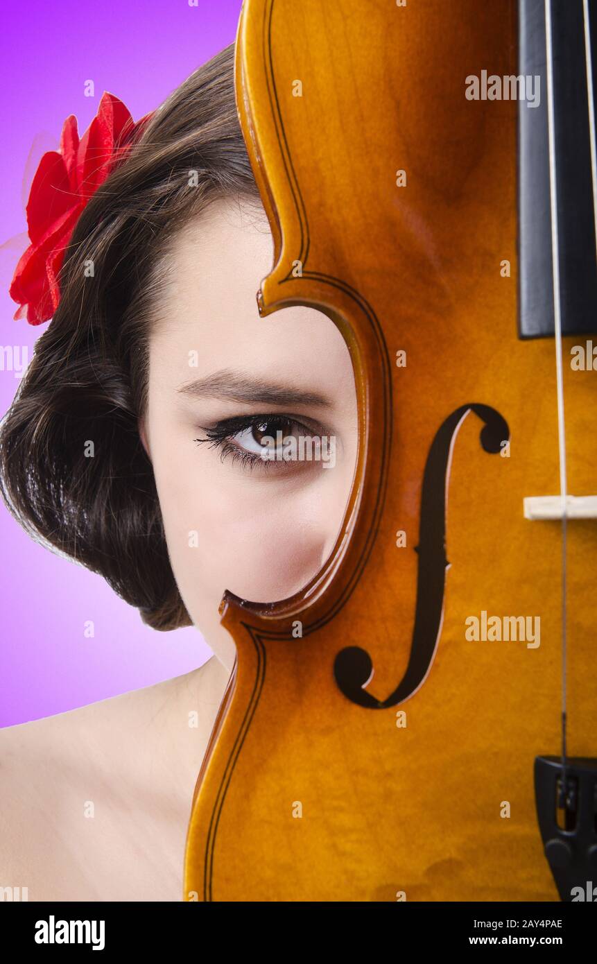 Young girl with violin on white Stock Photo - Alamy