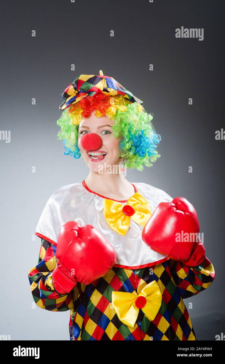 Funny clown with boxing gloves Stock Photo Alamy