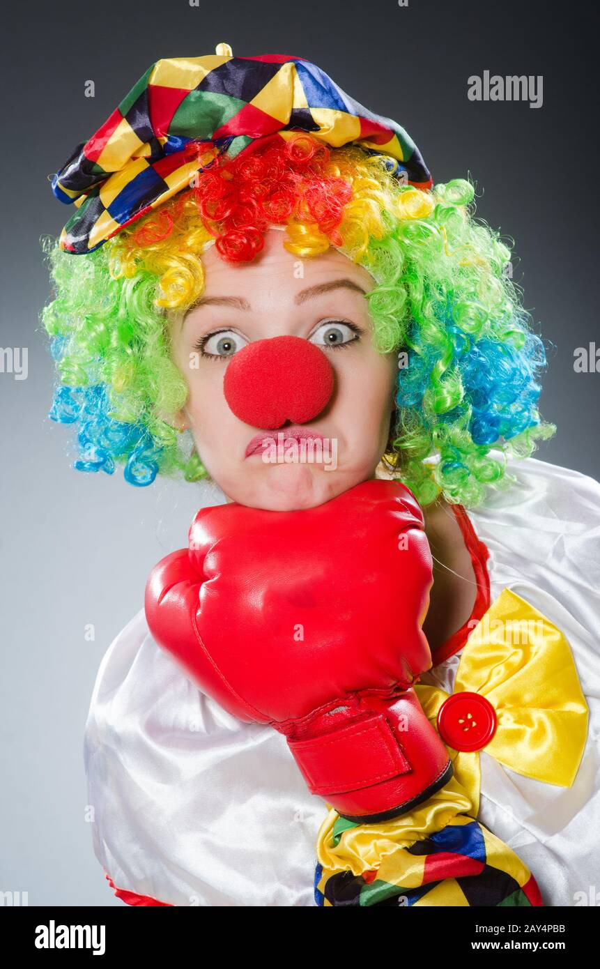 Funny clown with boxing gloves Stock Photo Alamy