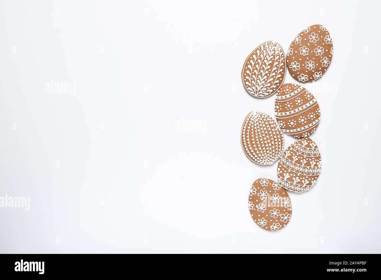 Beautiful easter cookies on a white background, Easter cookies, place for text, Easter eggs, Top view Stock Photo