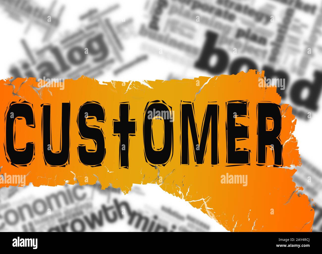 Word cloud with customer word on yellow and red banner Stock Photo - Alamy