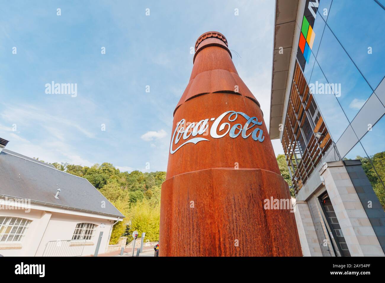 1 August 2019, Luxembourg: Coca-cola rusty sculpture at ctiy street Stock  Photo - Alamy