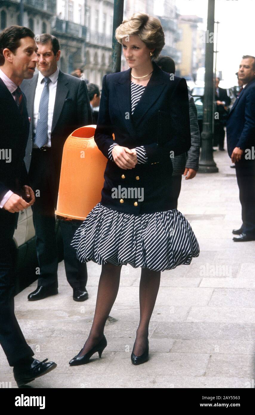 HRH Princess Diana visits Lisbon during her Royal tour of Portugal January 1987 Stock Photo