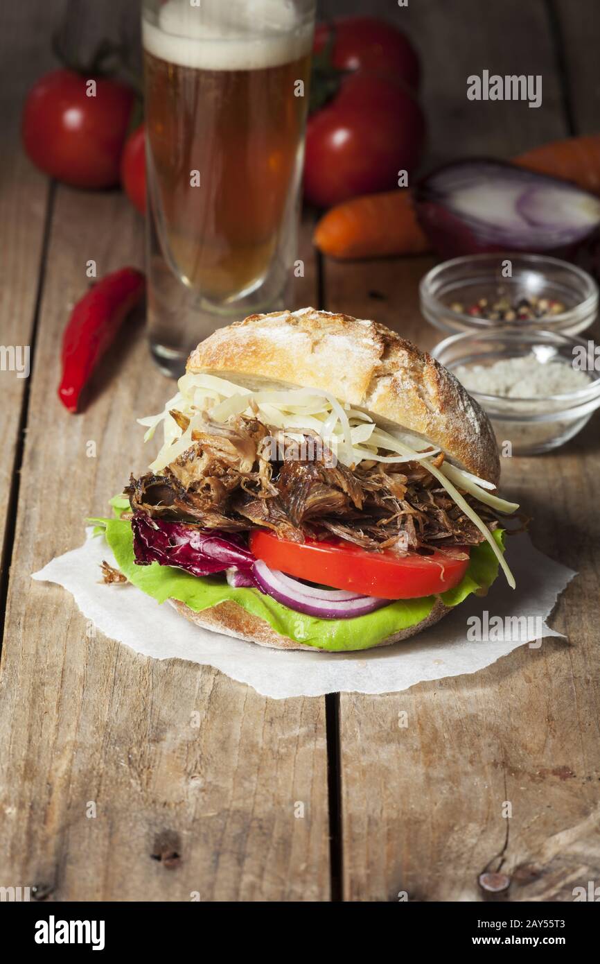 Pulled pork in a bun Stock Photo