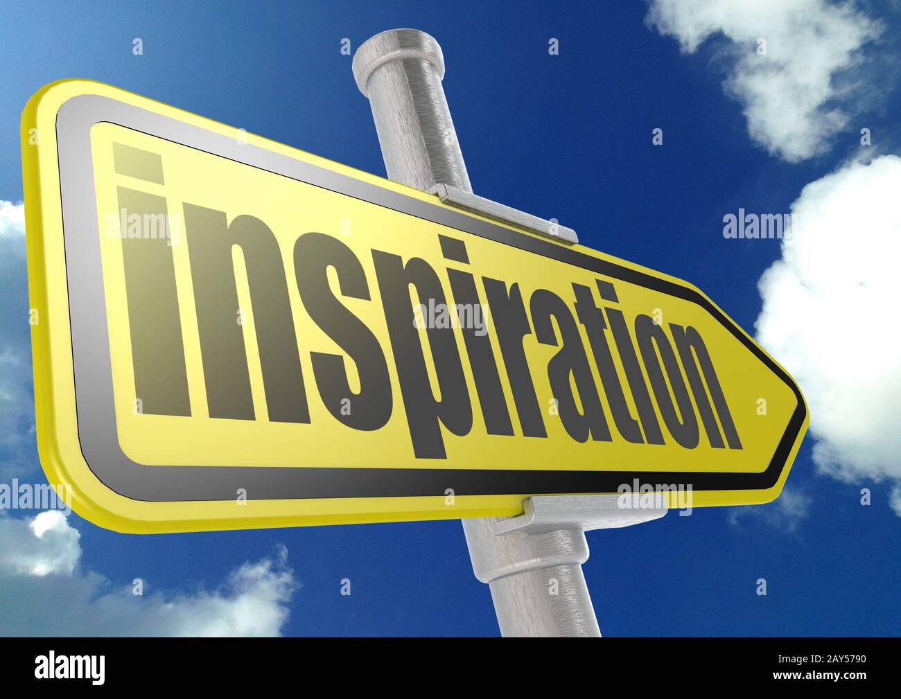 Yellow road sign with inspiration word under blue sky Stock Photo