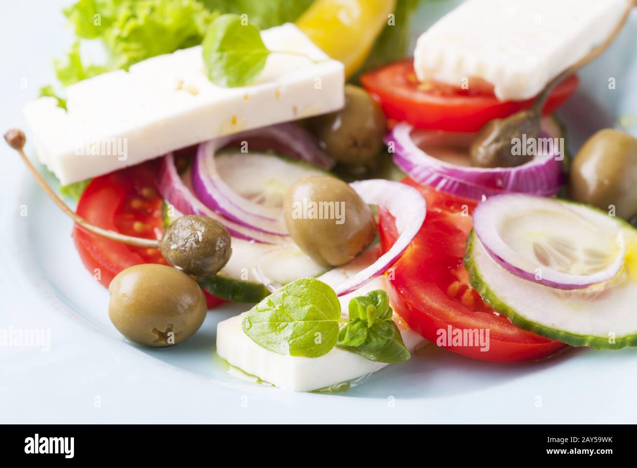 fresh Greek salad with olives Stock Photo Alamy