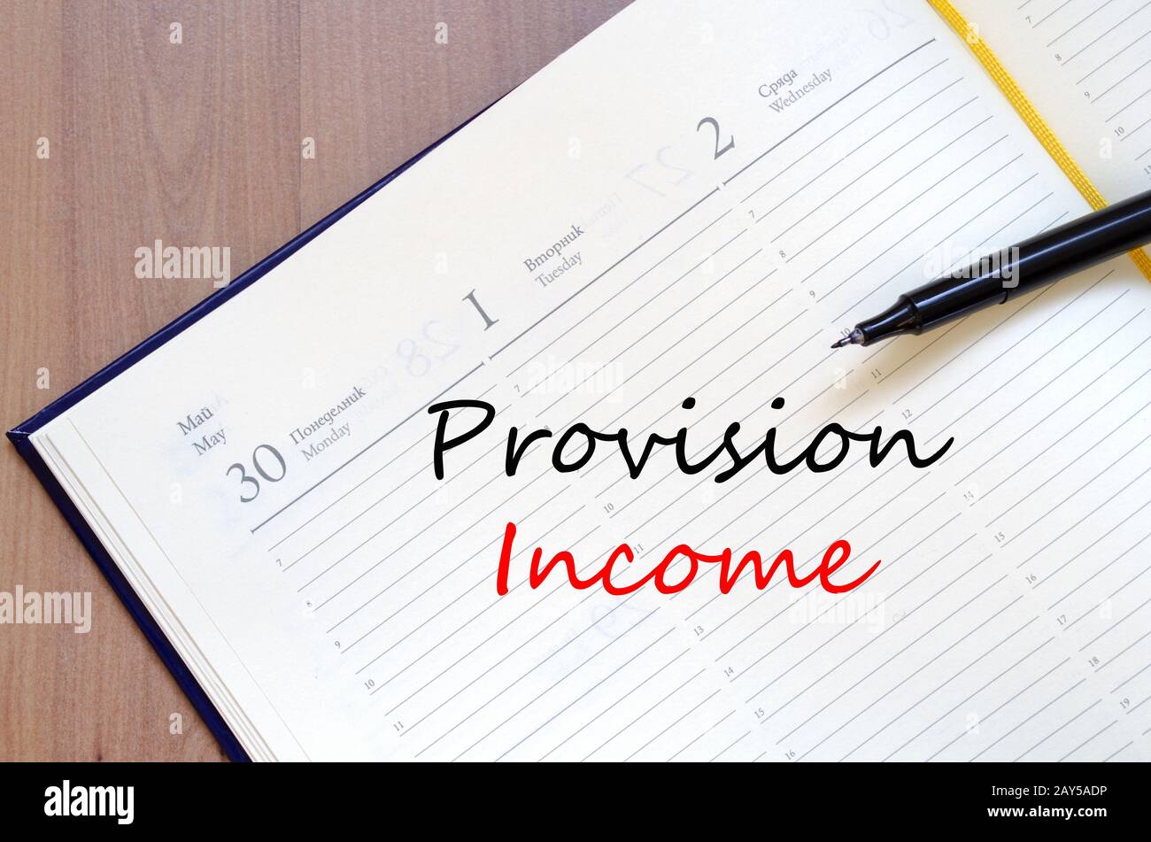 Provision Writing Provision income write on notebook Stock Photo - Alamy