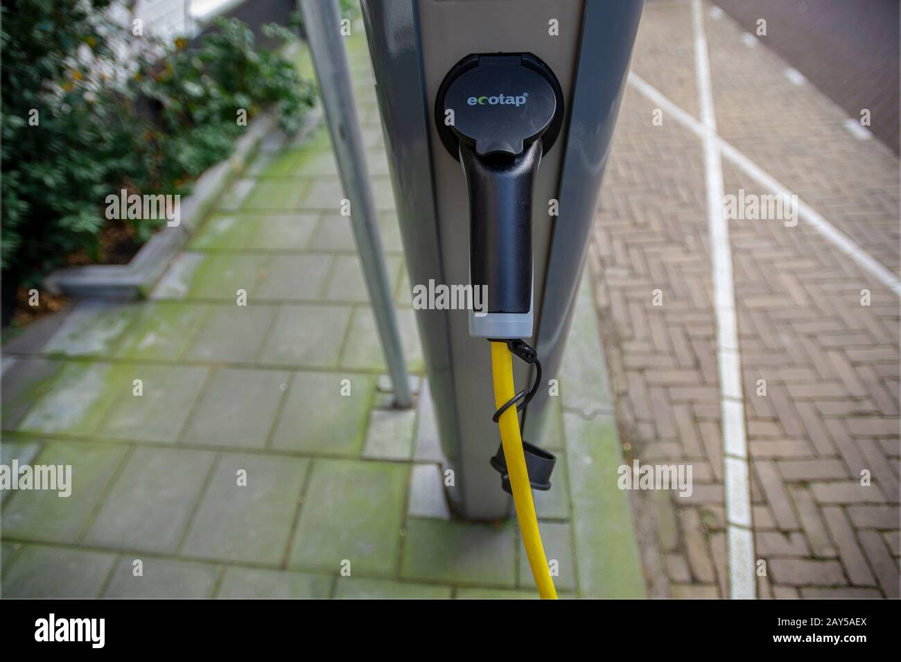 Electric vehicle charging port, The Hague, The Netherlands. February