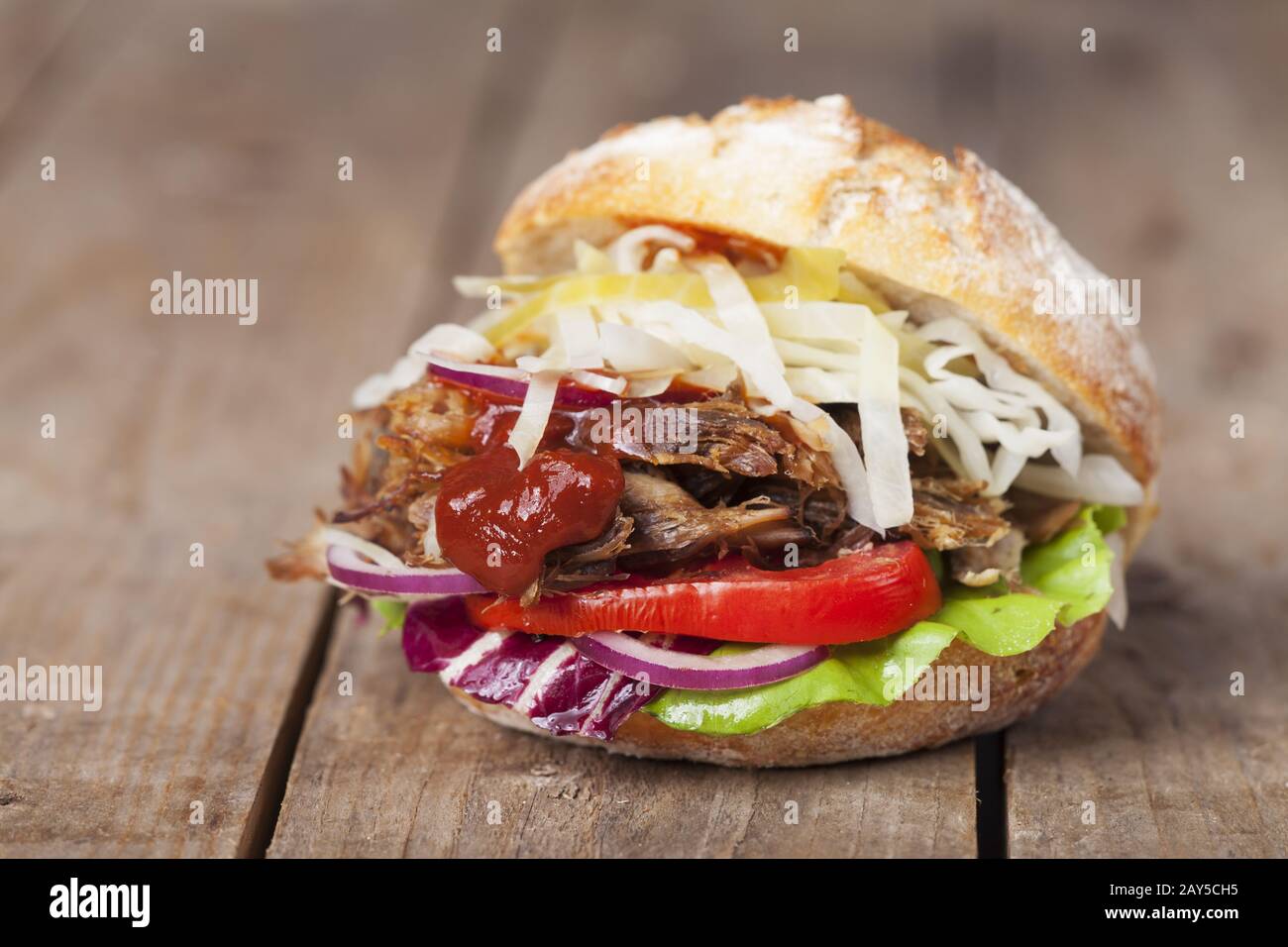Pulled pork in a bun Stock Photo