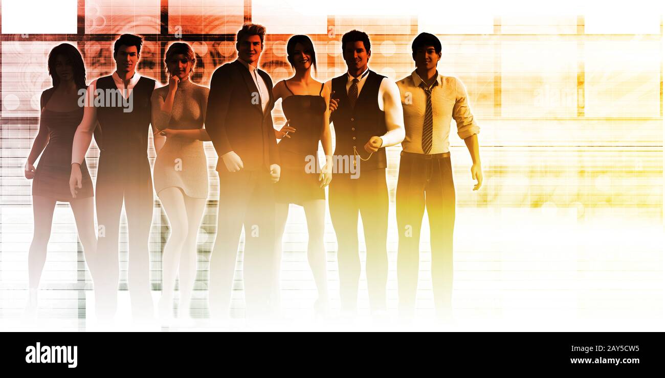 Business Team Standing with Leader in Front Stock Photo - Alamy