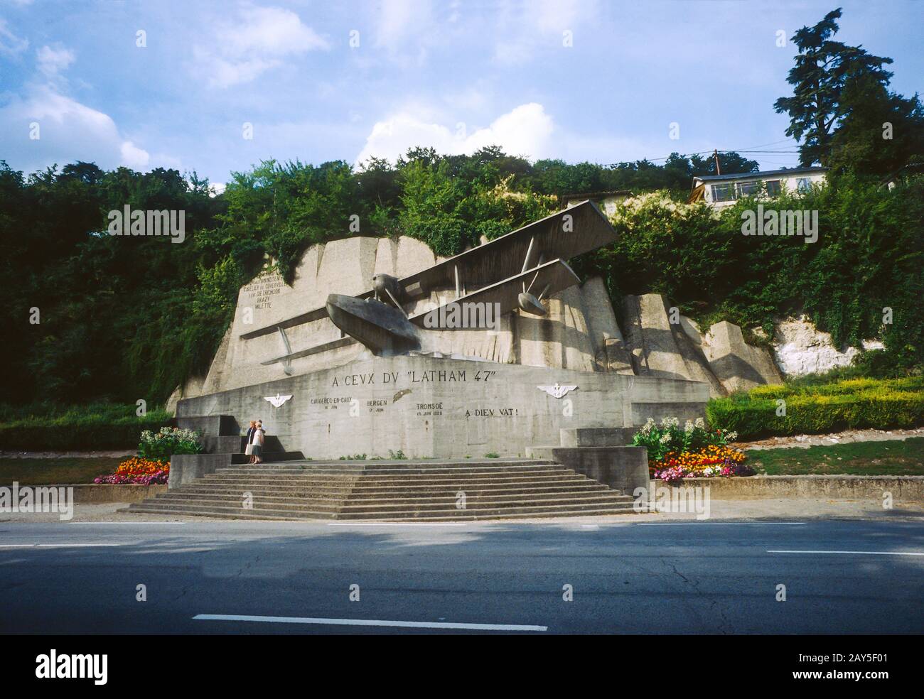 Memorial of the 'Latham 47' in Caudebec-en-caux on the Seine in France. Stock Photo