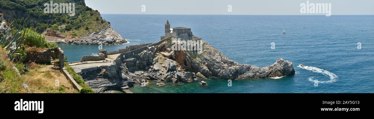 Portovenere (Church of St, Peter view), UNESCO World Heritage Site - Liguria, Italy, Europe Stock Photo