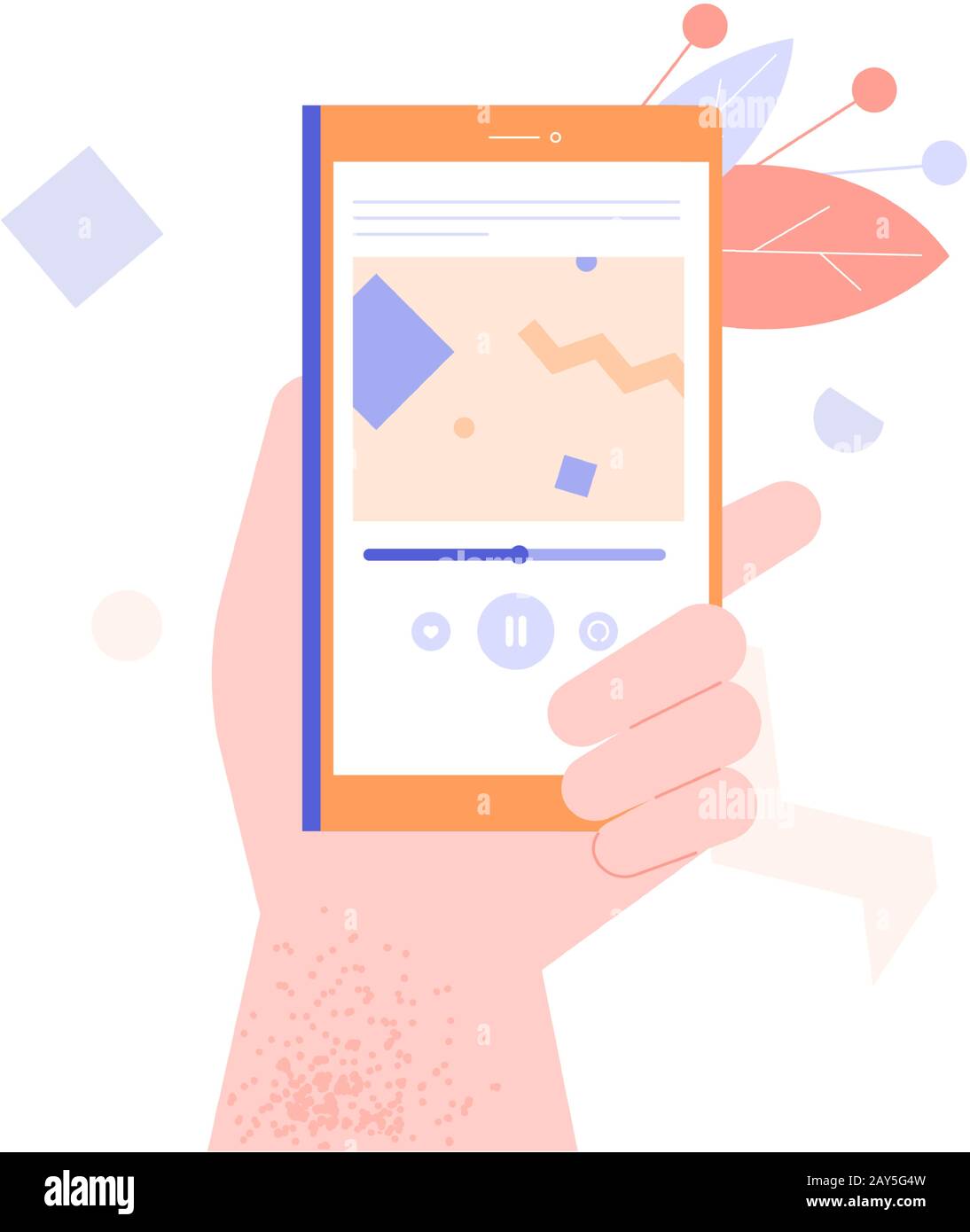 Hand holds smartphone. Stock Vector
