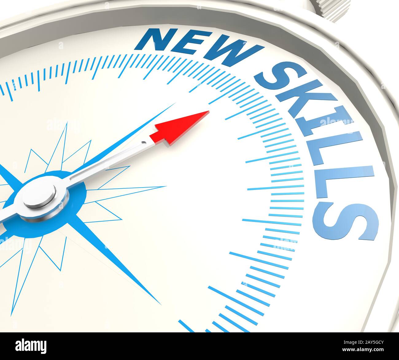 Compass with new skills word Stock Photo - Alamy