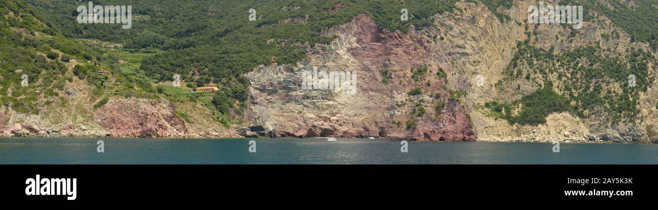 Portovenere (walls of the rocky coast), UNESCO World Heritage Site - Liguria, Italy, Europe Stock Photo