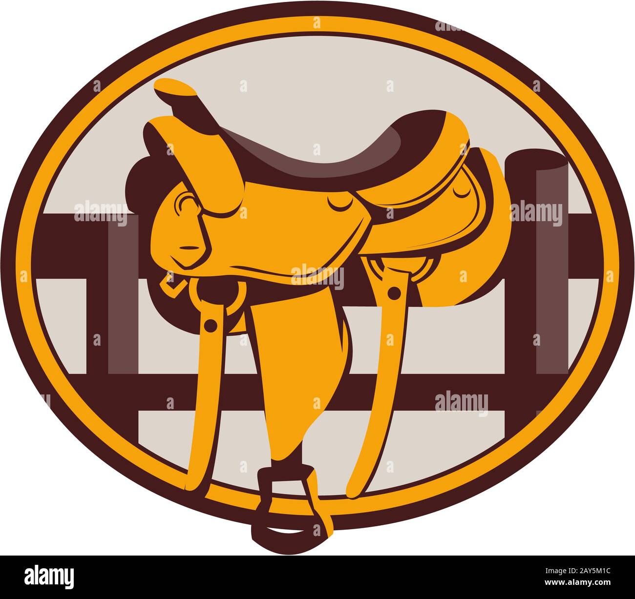 Western Saddle Fence Oval Retro Stock Photo - Alamy