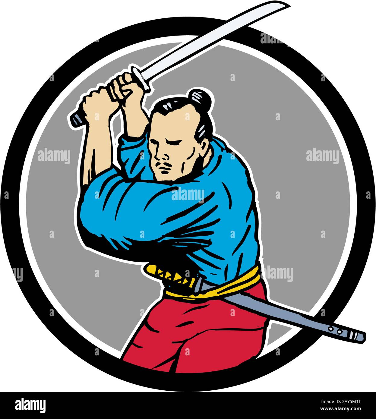 Samurai Warrior Katana Sword Circle Drawing Stock Photo