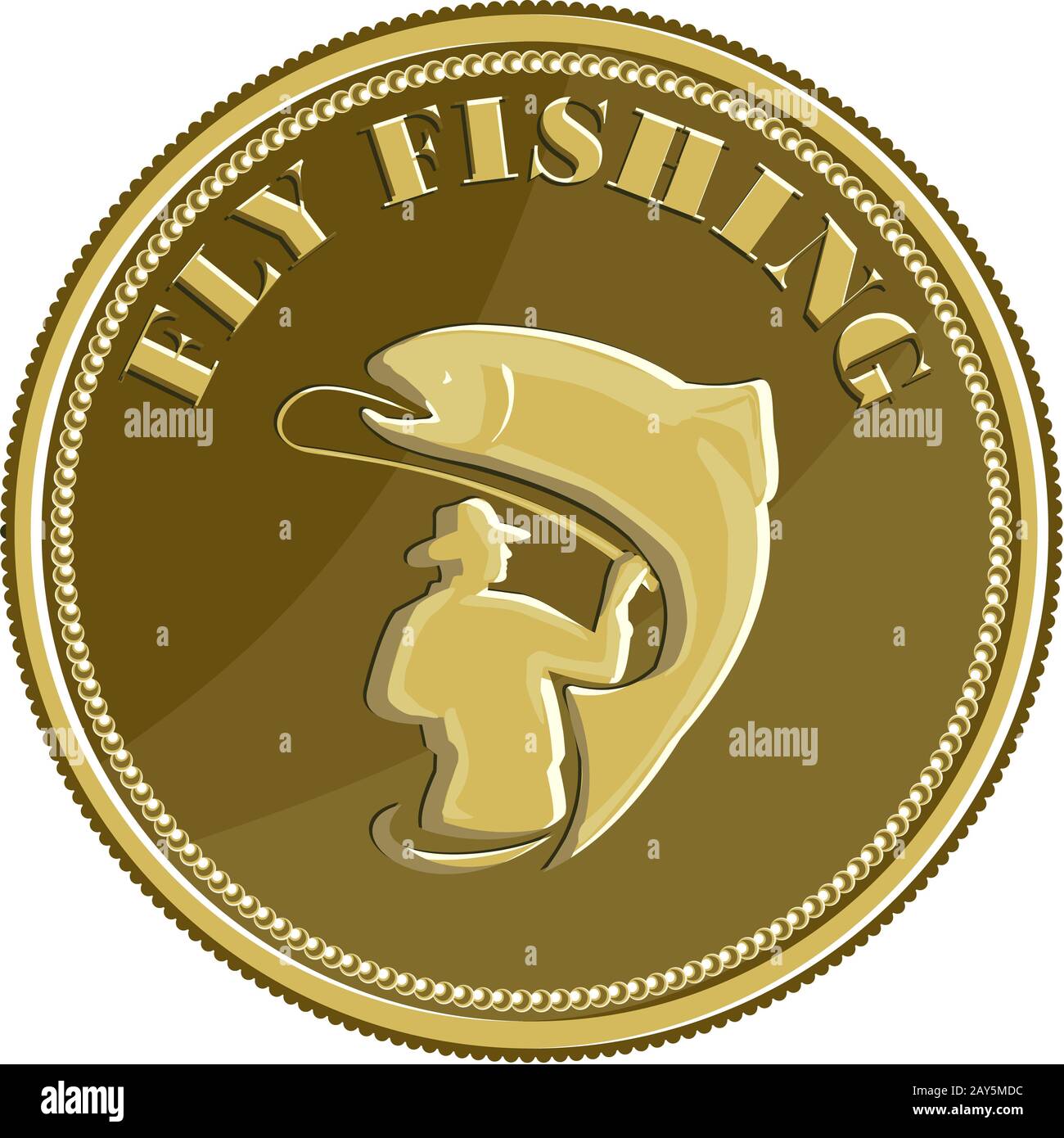Fly Fishing Gold Coin Retro Stock Photo - Alamy