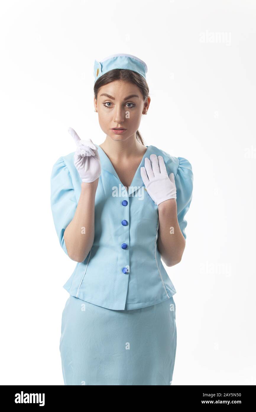 Stewardess insulated on white Stock Photo Alamy