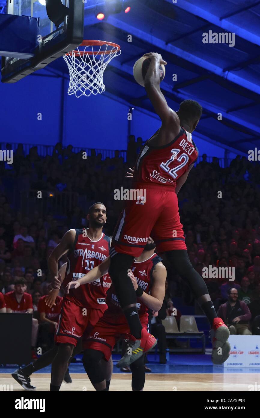 Marne La Vallee, Seine et Marne, France. 14th Feb, 2020. Strasbourg player  DALLO BORIS in action during the LNB Basket Leaders Cup quarterfinal ASVEL  against Strasbourg at the Disney Events Arena in