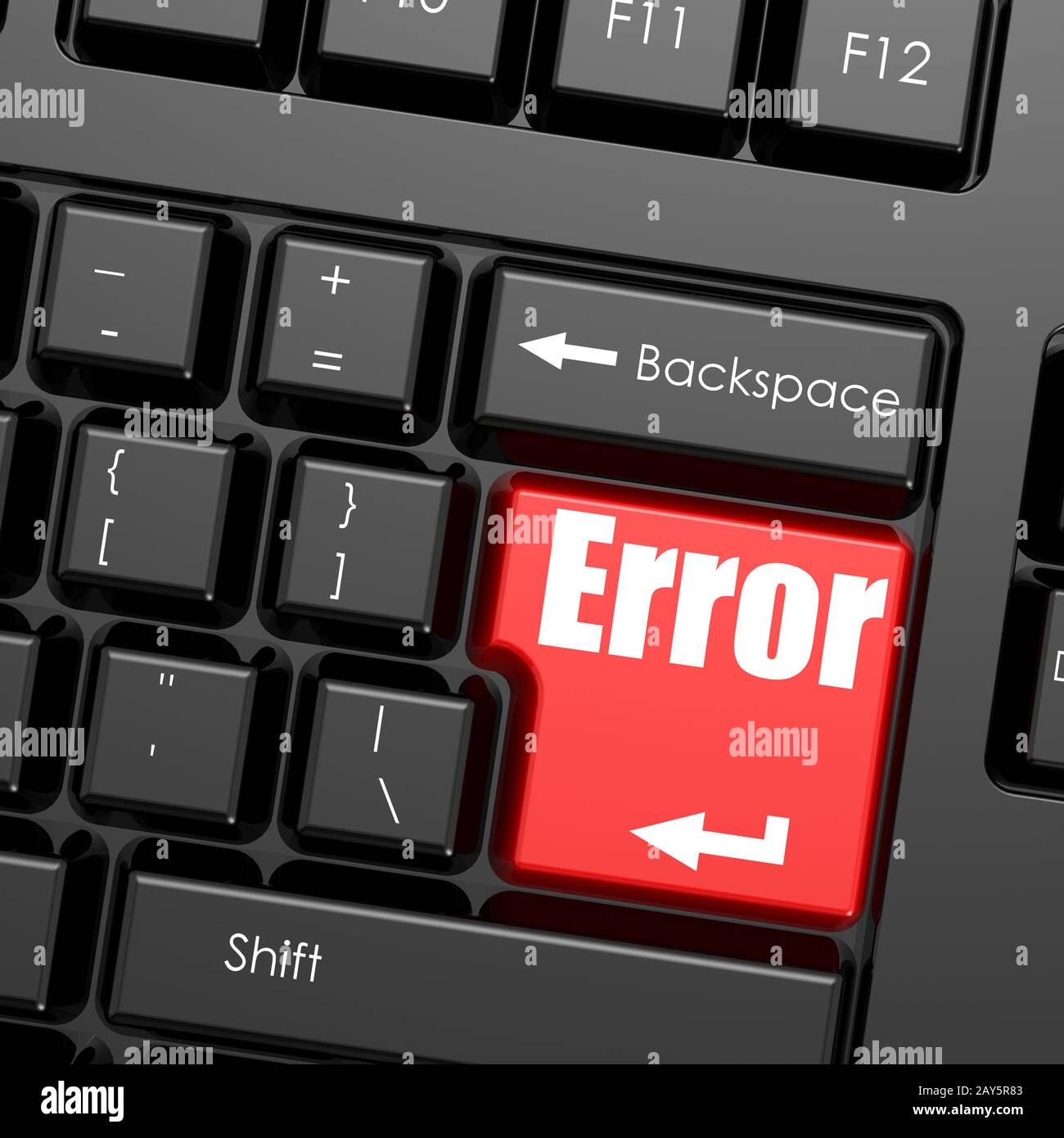 Red enter button on computer keyboard, Error word Stock Photo Alamy
