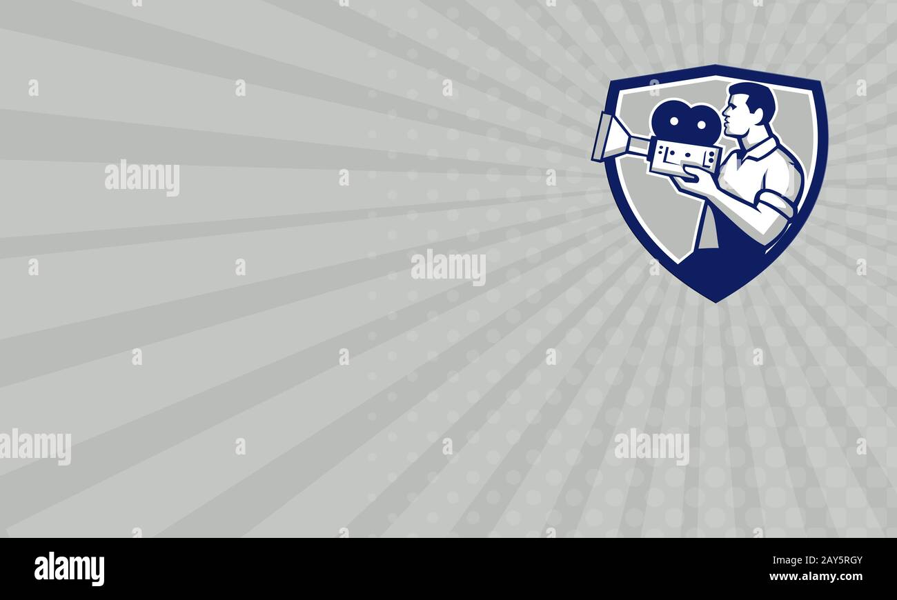 Business card Cameraman Cradling Vintage Movie Camera Crest Retro Stock ...