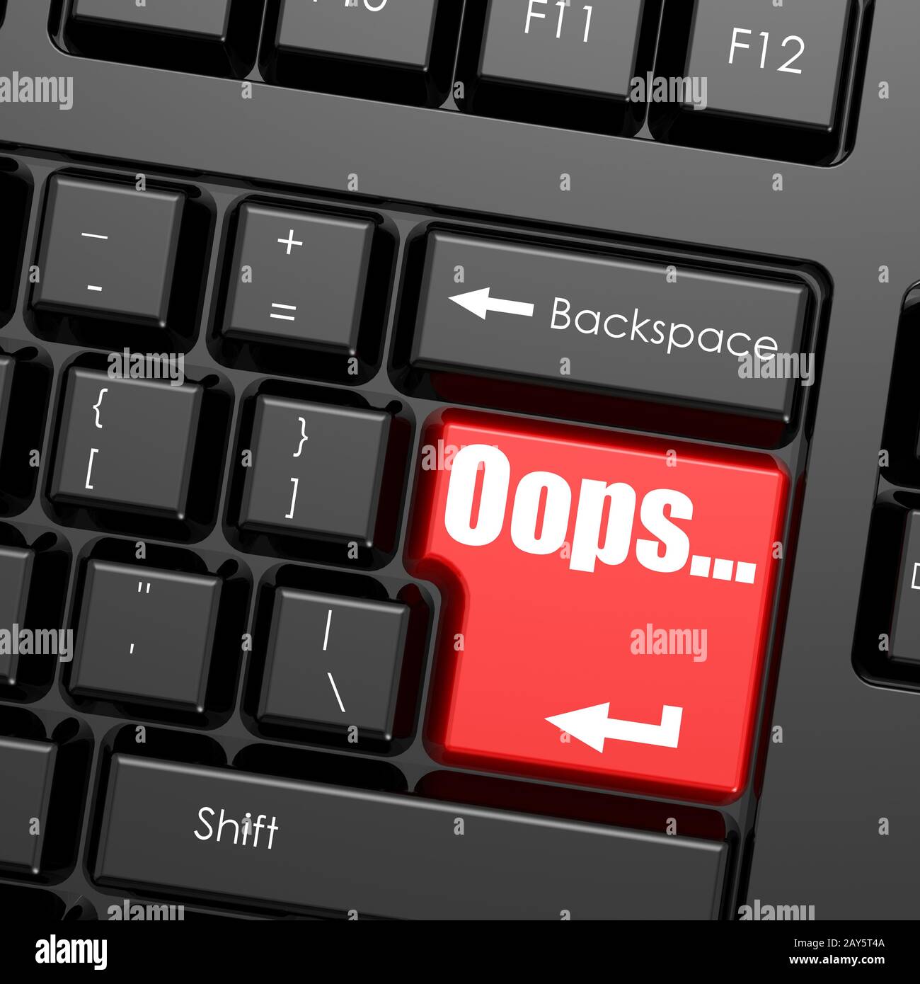 Red enter button on computer keyboard, Oops word Stock Photo