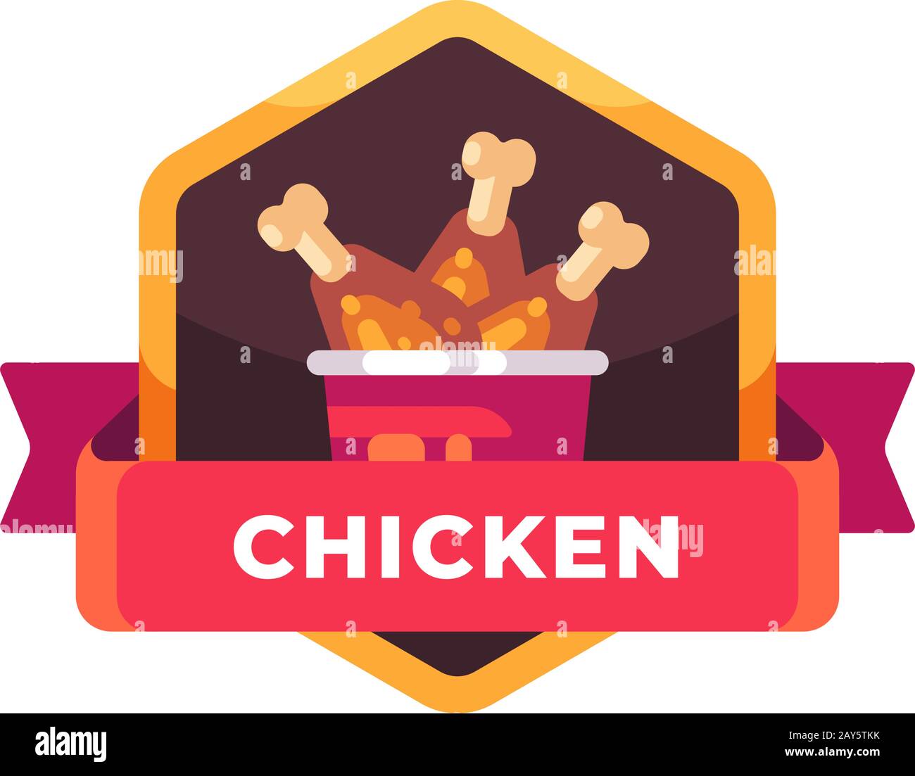 Bucket of fried chicken legs. Fast food label Stock Vector