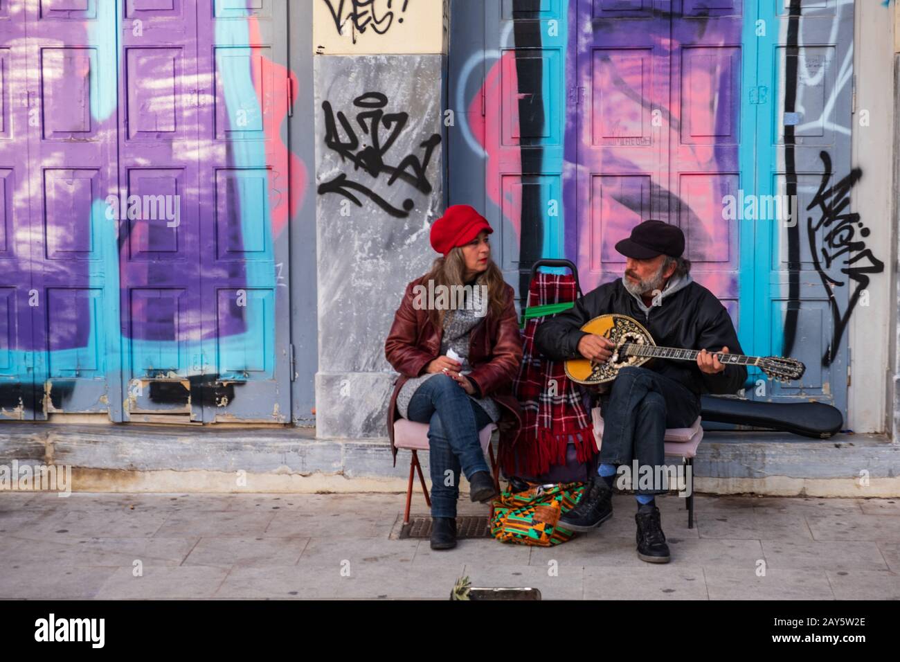 Athens, Greece January 25, 2020 A talented couple of singing woman