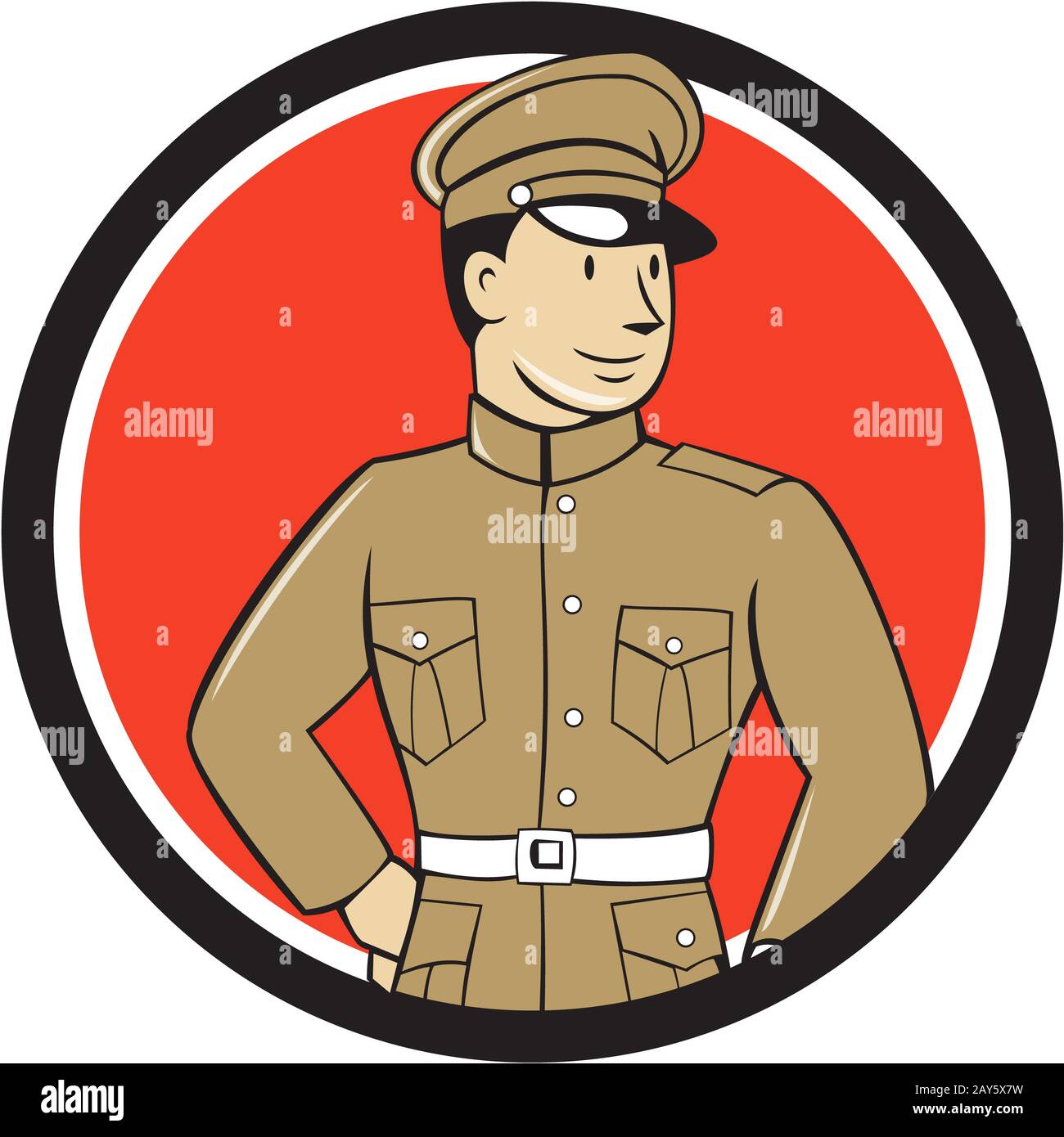 World War One British Officer Standing Circle Cartoon Stock Photo