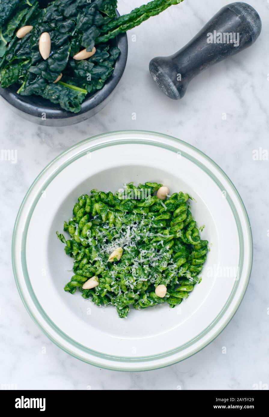 pasta with black cabbage pesto,italy Stock Photo Alamy